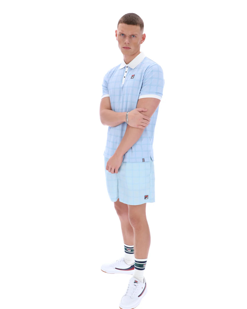 Fila SS26MH060 Ignazio Tonal Check Polo T-Shirt 137 - Skyway/Fila Navy