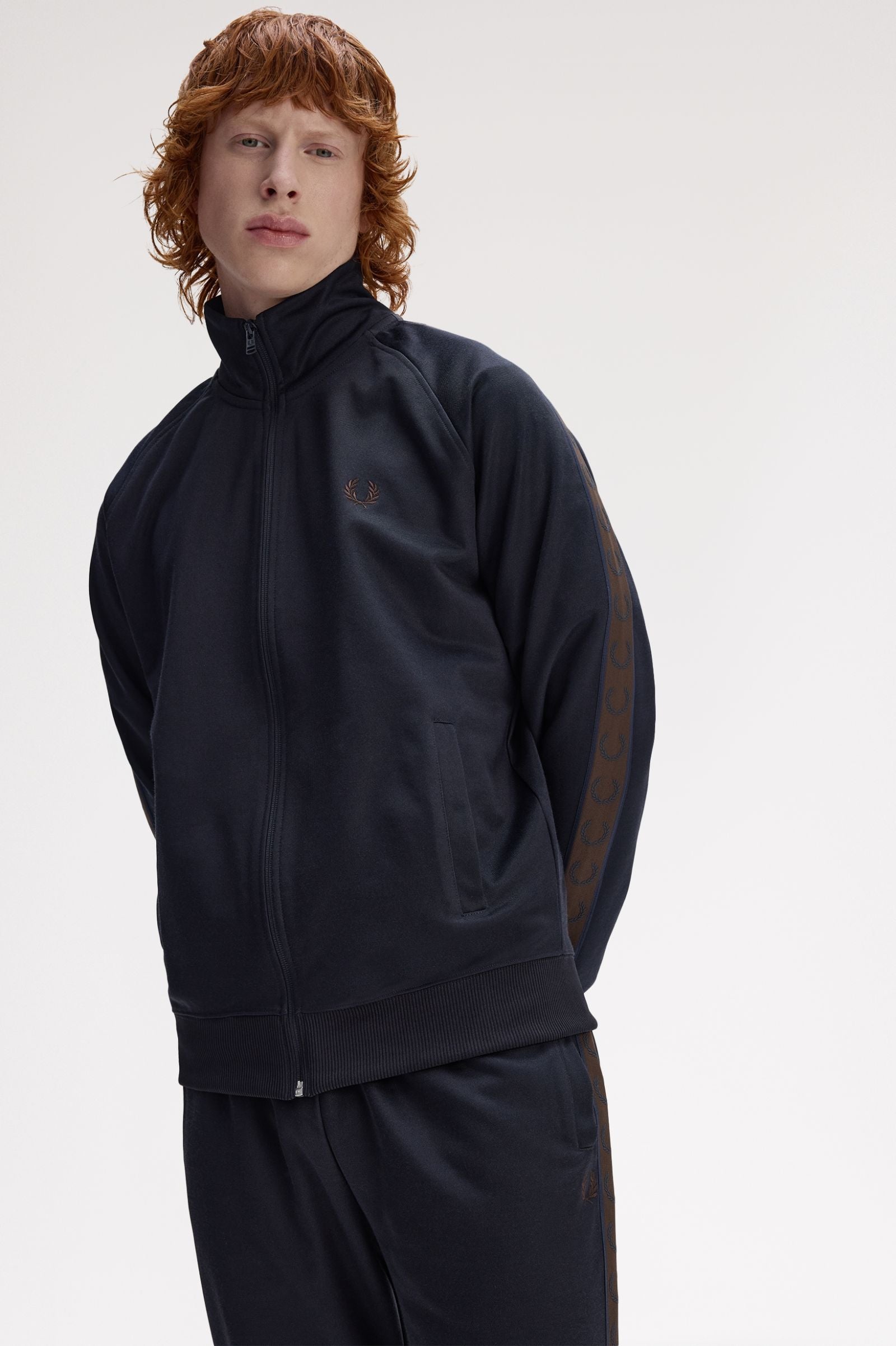Fred Perry J5557 Contrast Tape Track Jacket - 40A Navy / Burnt Tobacco