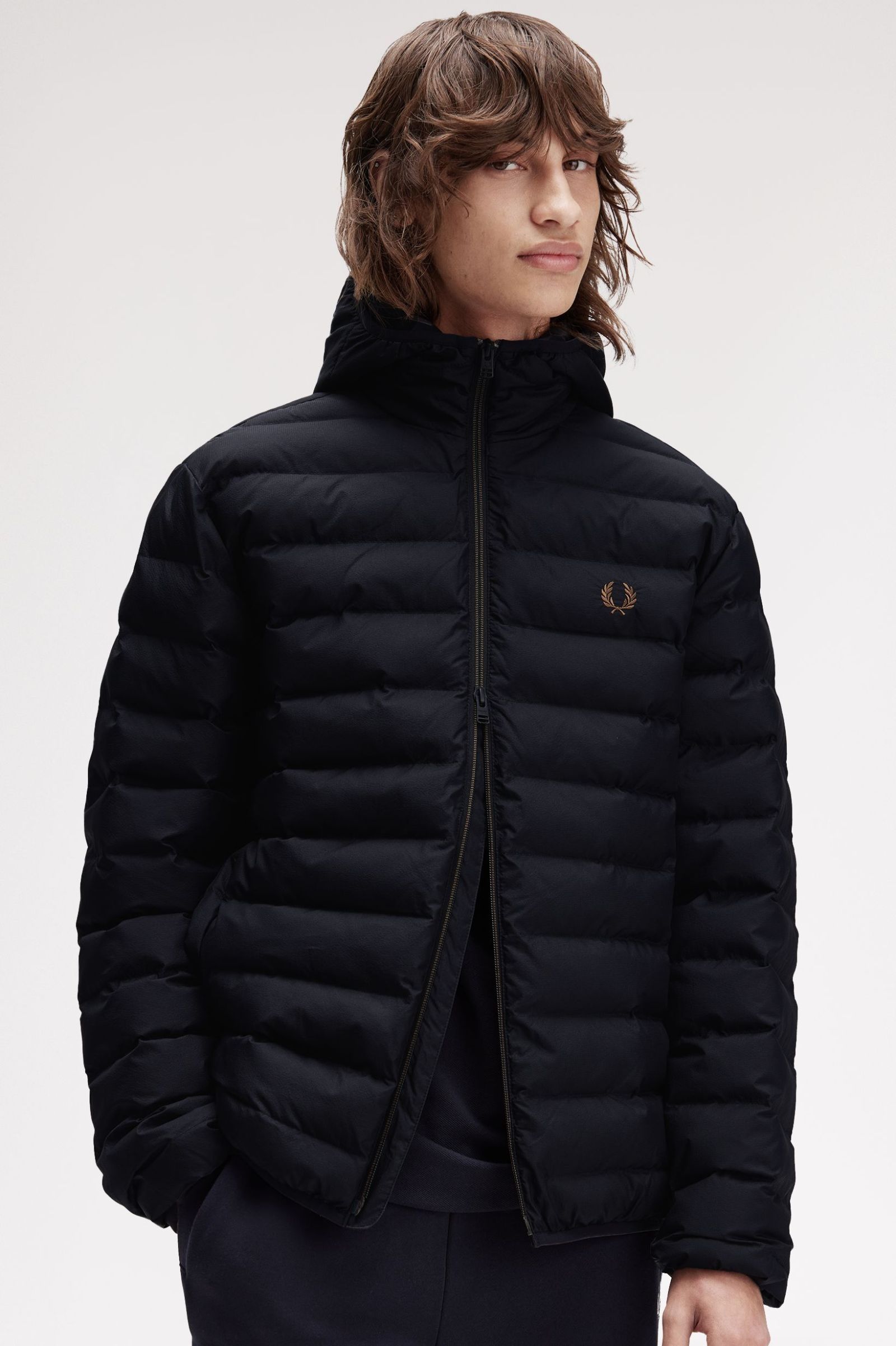 Fred Perry J8553 Hooded Insulated Jacket 184 Black