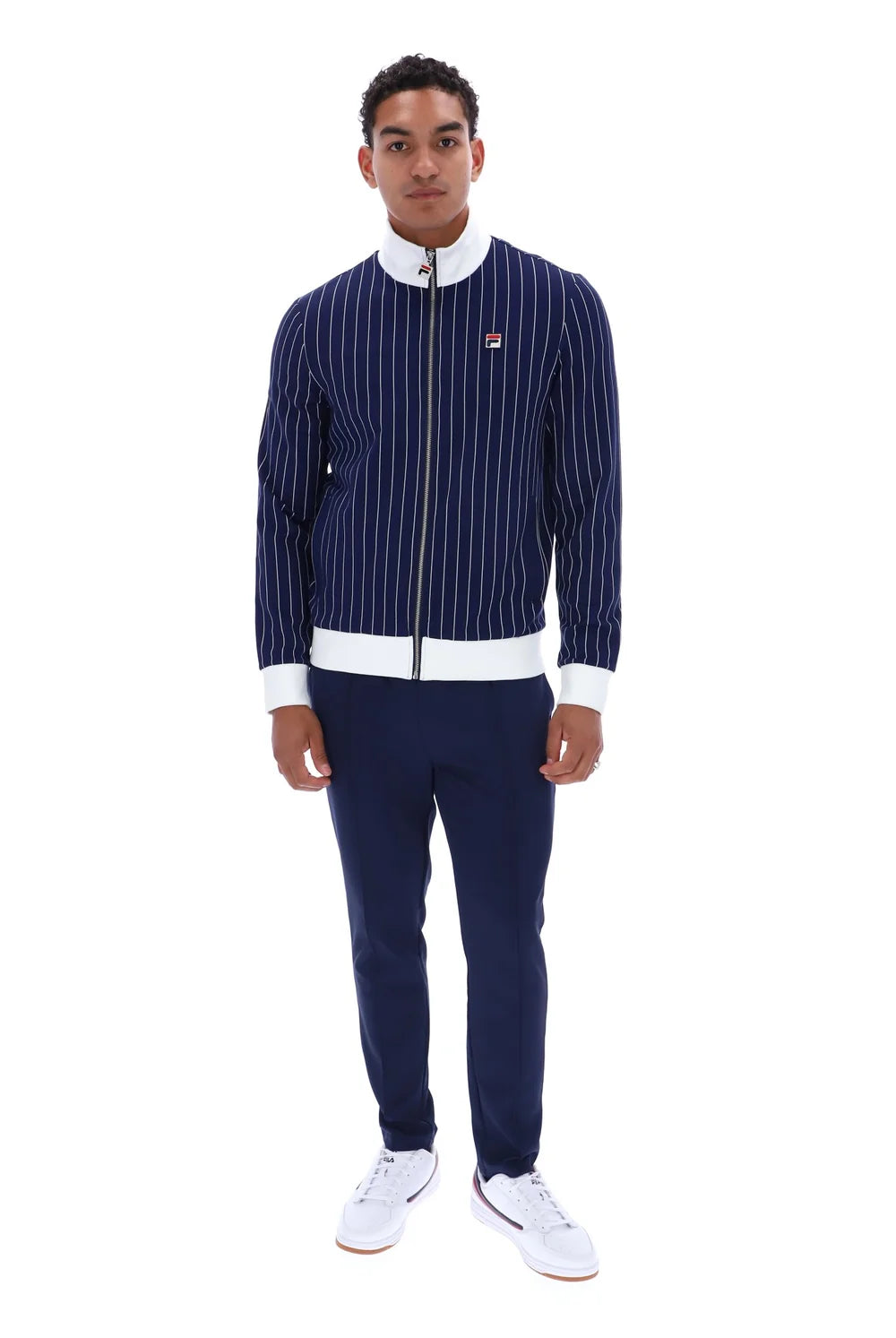 Fila FW26MH025 Jafari Striped Track Jacket W/ Bamboo Badge 410 - Fila Navy/Gardenia