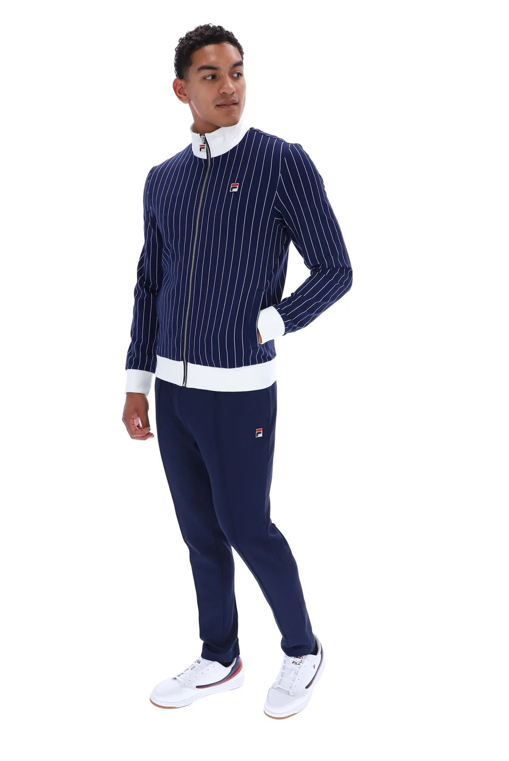 Fila FW26MH025 Jafari Striped Track Jacket W/ Bamboo Badge 410 - Fila Navy/Gardenia