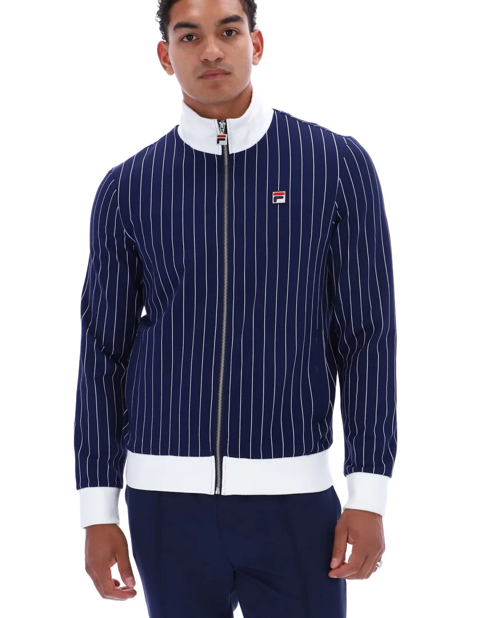 Fila FW26MH025 Jafari Striped Track Jacket W/ Bamboo Badge 410 - Fila Navy/Gardenia