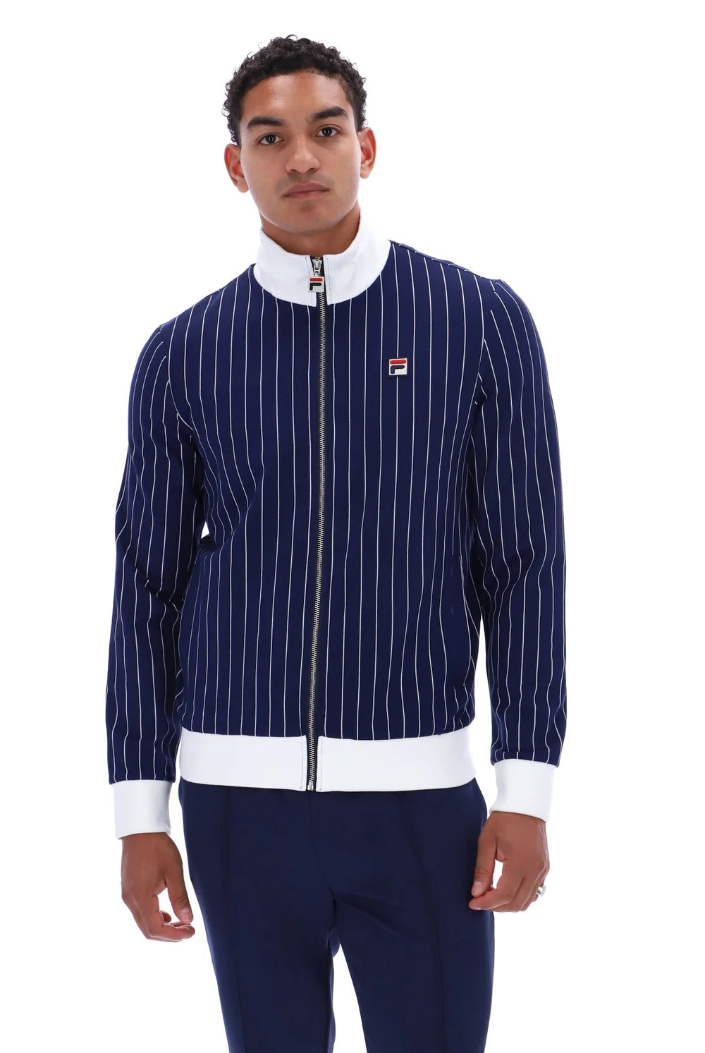 Fila FW26MH025 Jafari Striped Track Jacket W/ Bamboo Badge 410 - Fila Navy/Gardenia