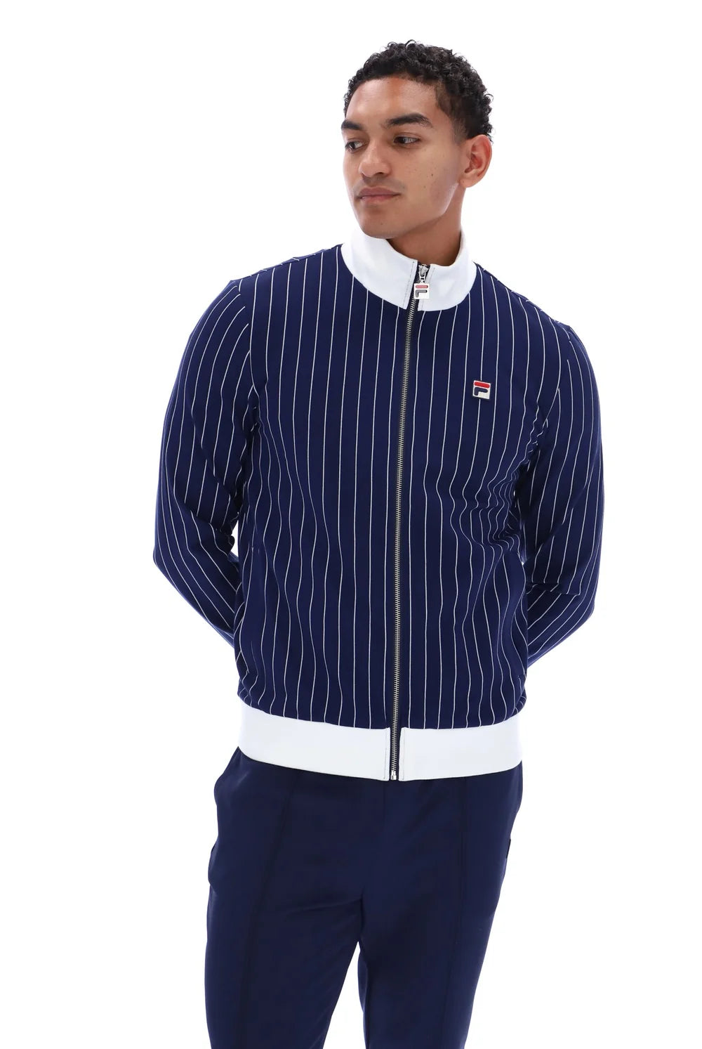 Fila FW26MH025 Jafari Striped Track Jacket W/ Bamboo Badge 410 - Fila Navy/Gardenia