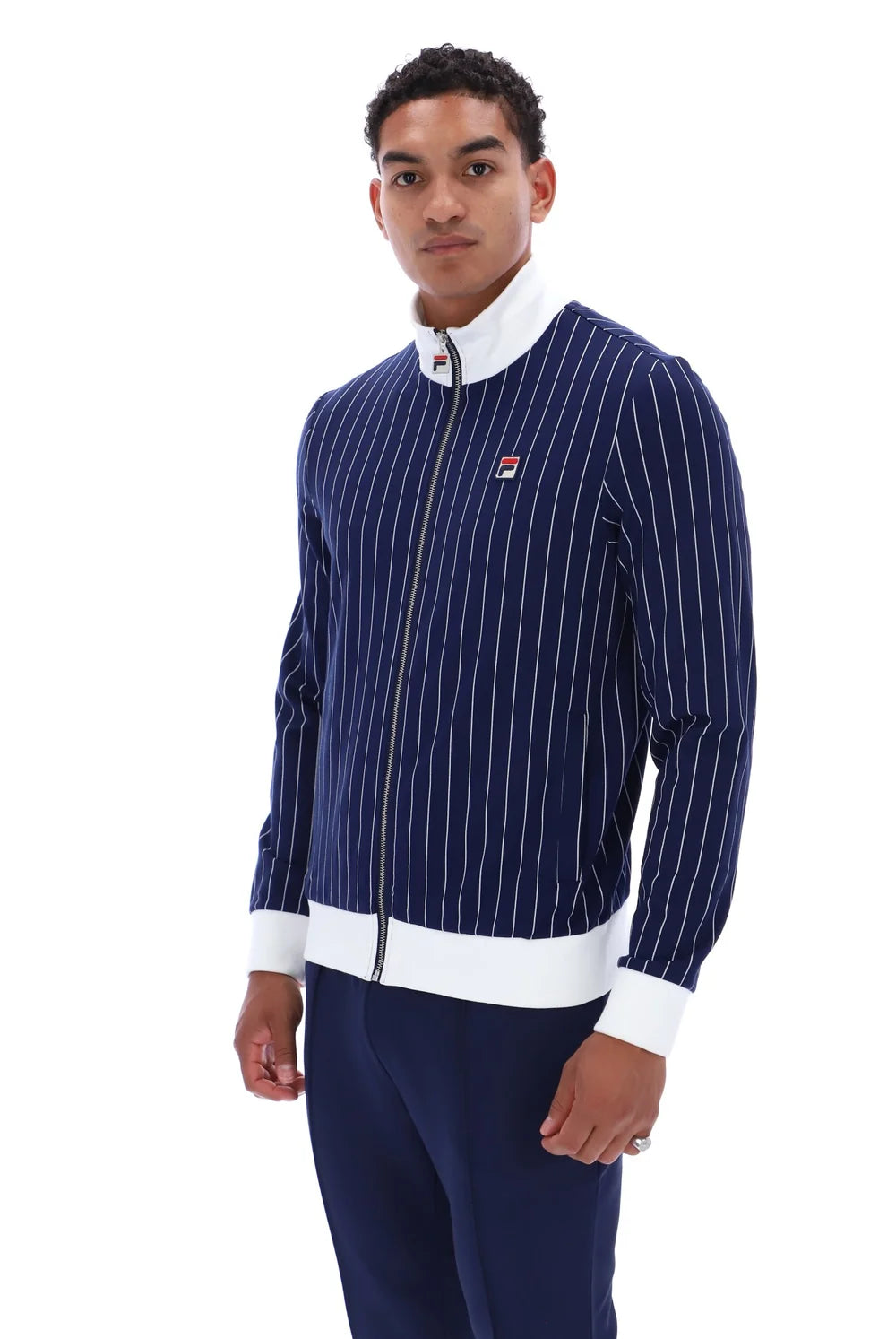Fila FW26MH025 Jafari Striped Track Jacket W/ Bamboo Badge 410 - Fila Navy/Gardenia