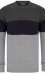 Kensington Levy Tri-Colour Block Crew Neck Soft Knitted Jumper