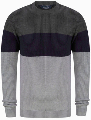 Kensington Levy Tri-Colour Block Crew Neck Soft Knitted Jumper