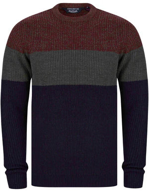 Kensington Levy Tri-Colour Block Crew Neck Soft Knitted Jumper