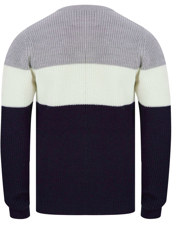 Kensington Levy Tri-Colour Block Crew Neck Soft Knitted Jumper