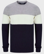 Kensington Levy Tri-Colour Block Crew Neck Soft Knitted Jumper