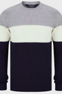 Kensington Levy Tri-Colour Block Crew Neck Soft Knitted Jumper