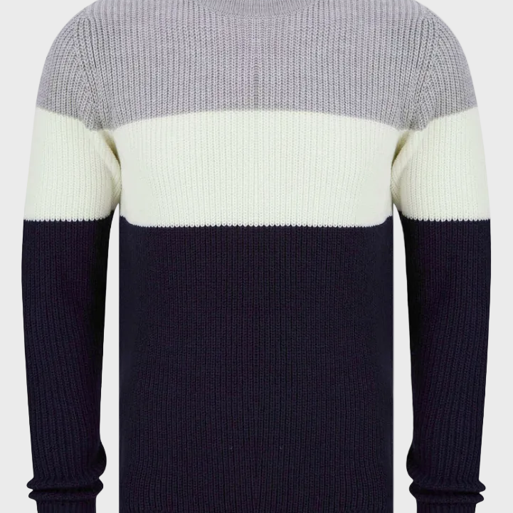 Kensington Levy Tri-Colour Block Crew Neck Soft Knitted Jumper