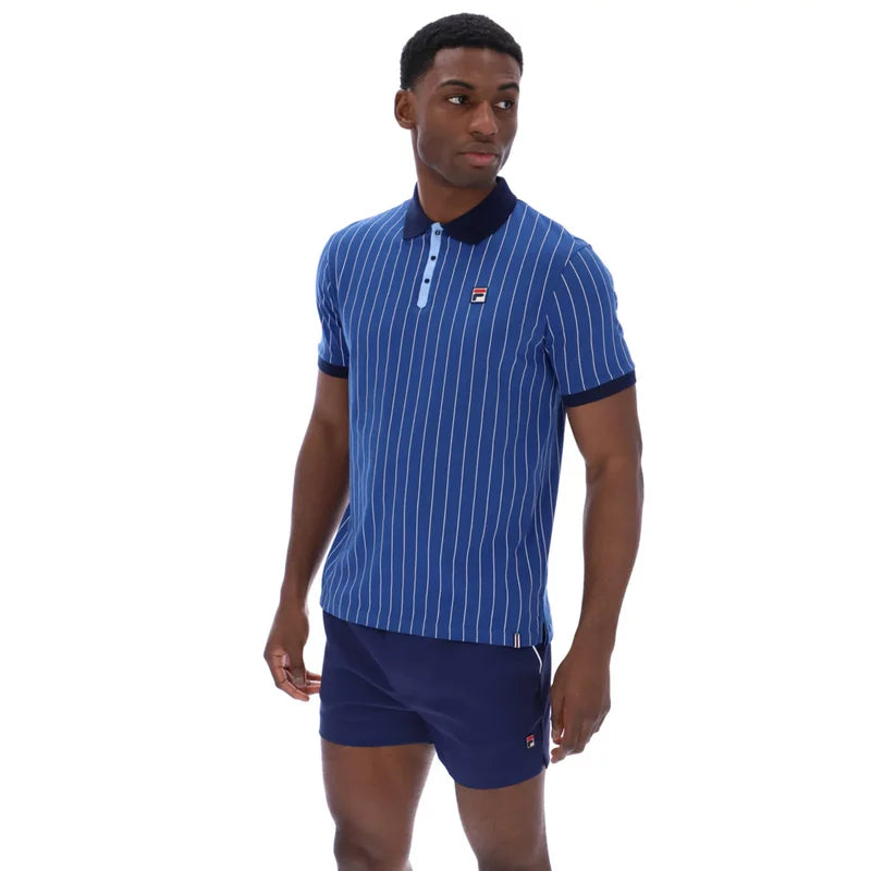 Fila LM1839AT Classic Vintage Striped Polo T-Shirt - Limoges/White/Frozen Fjord/Fila Navy