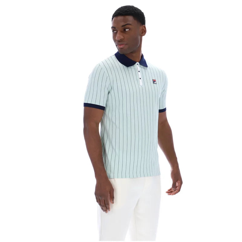 Fila LM1839AT Classic Vintage Striped Polo T-Shirt - Surf Spray/Fila Navy/White