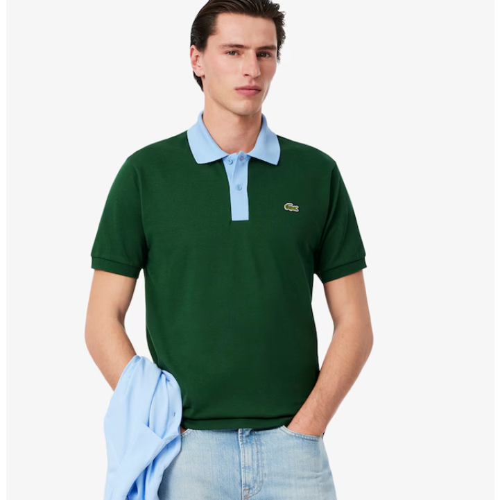 Lacoste Classic Fit Contrast Collar L.12.12 Polo Shirt - DQA Green/Blue