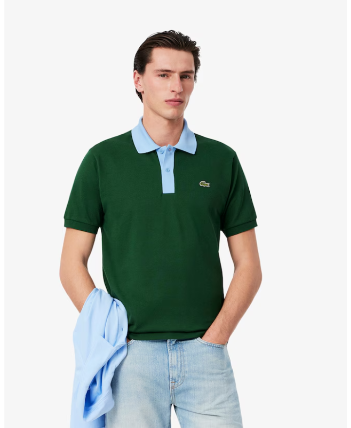 Lacoste Classic Fit Contrast Collar L.12.12 Polo Shirt - DQA Green/Blue