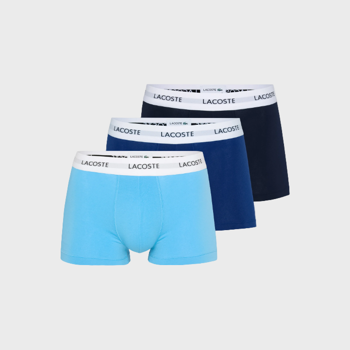 Lacoste Cotton Stretch Trunks (3 Pack) - EV9 Methylene/Argentine Blue/Navy Blue