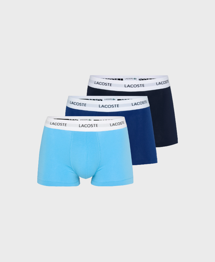 Lacoste Cotton Stretch Trunks (3 Pack) - EV9 Methylene/Argentine Blue/Navy Blue