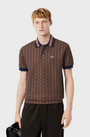 Lacoste DH1417 Classic Fit Monogram Jacquard Polo Shirt - 914 Purple/Brown
