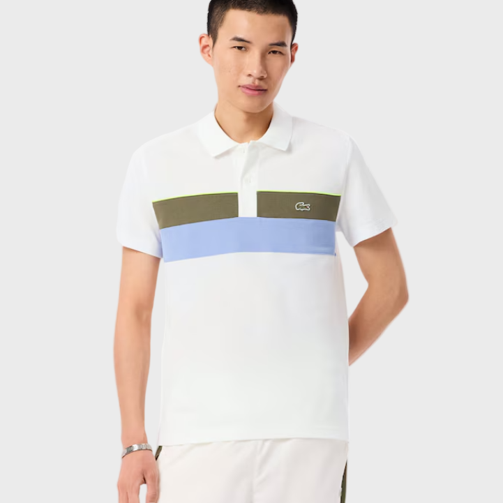 Lacoste PH5918 Regular Fit Colour-Block Petit Piqué Polo Shirt - 9IV White/Khaki