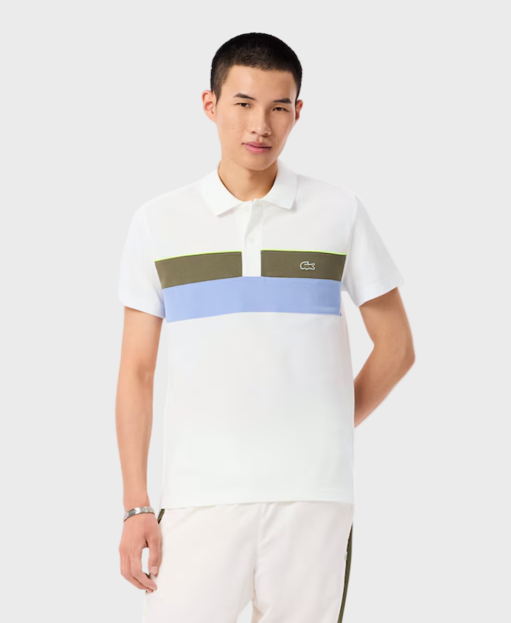 Lacoste PH5918 Regular Fit Colour-Block Petit Piqué Polo Shirt - 9IV White/Khaki