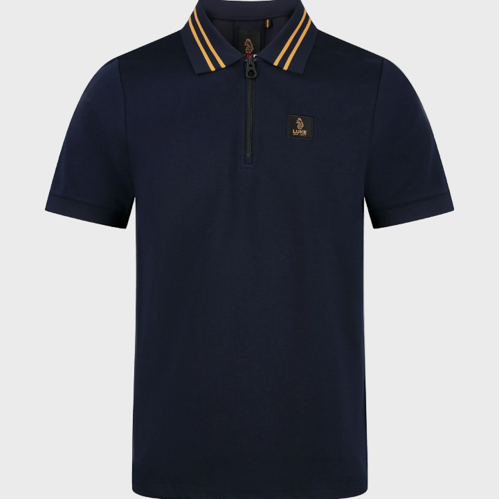 Luke 1977 Throop Zip Neck Polo - Dark Navy/Gold