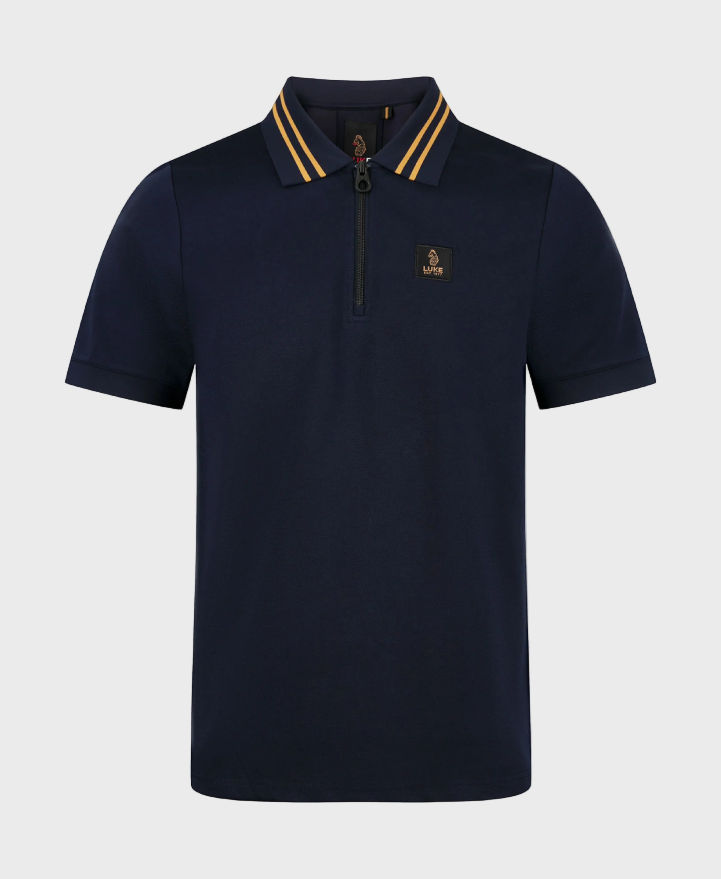 Luke 1977 Throop Zip Neck Polo - Dark Navy/Gold