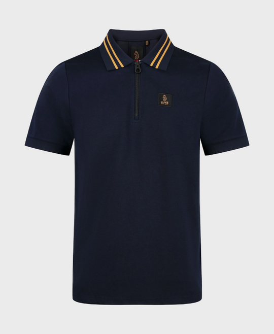Luke 1977 Throop Zip Neck Polo - Dark Navy/Gold