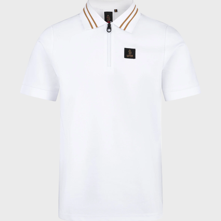 Luke 1977 Throop Zip Neck Polo - White/Gold