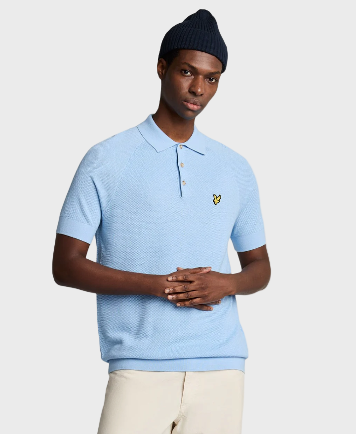 Lyle & Scott Linen Blend Knitted Polo Shirt - Light Blue
