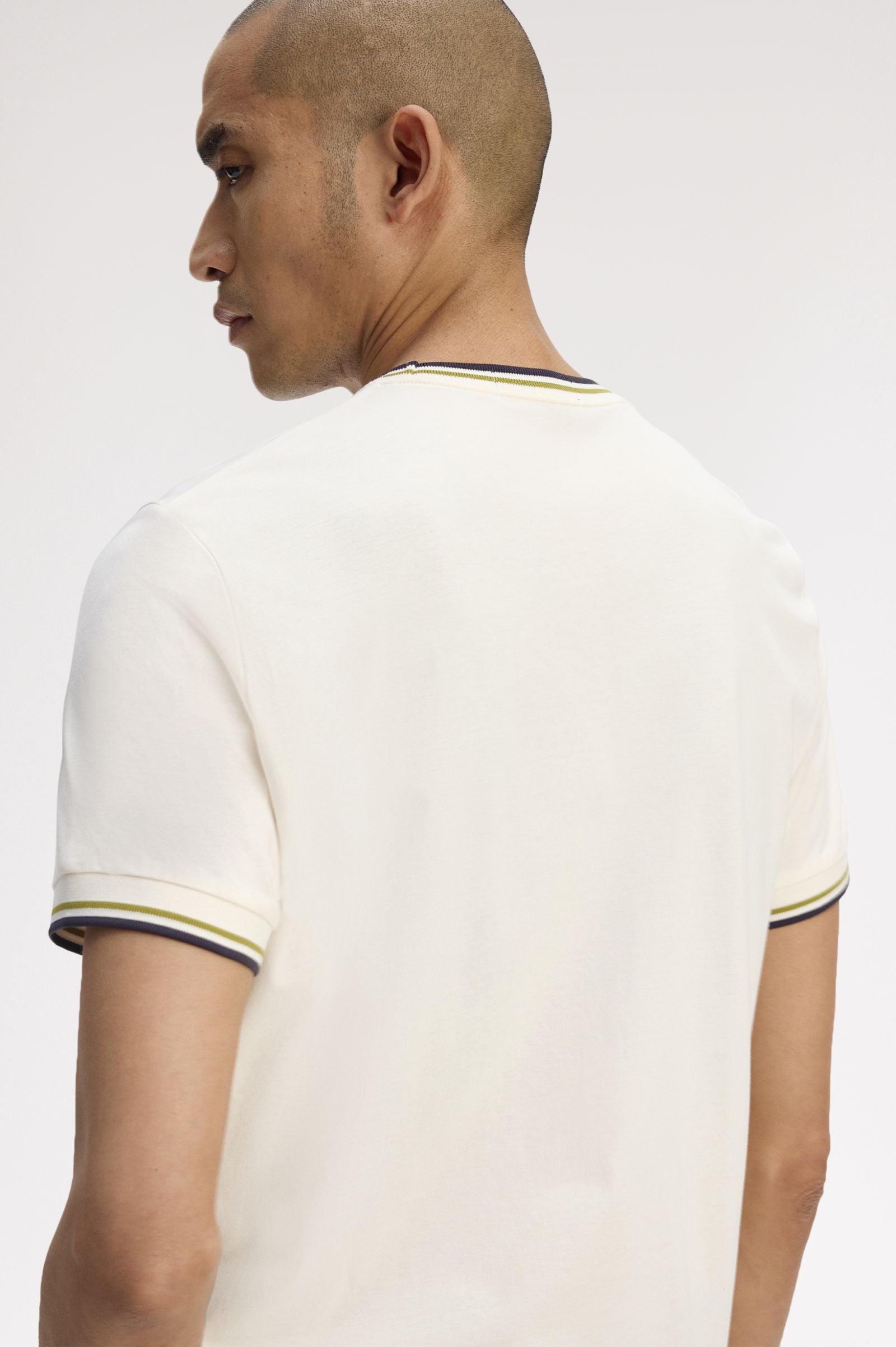Fred Perry M1588V Twin Tipped T-Shirt - 46A Ecru/Tennis Ball Yellow/Anchor Grey