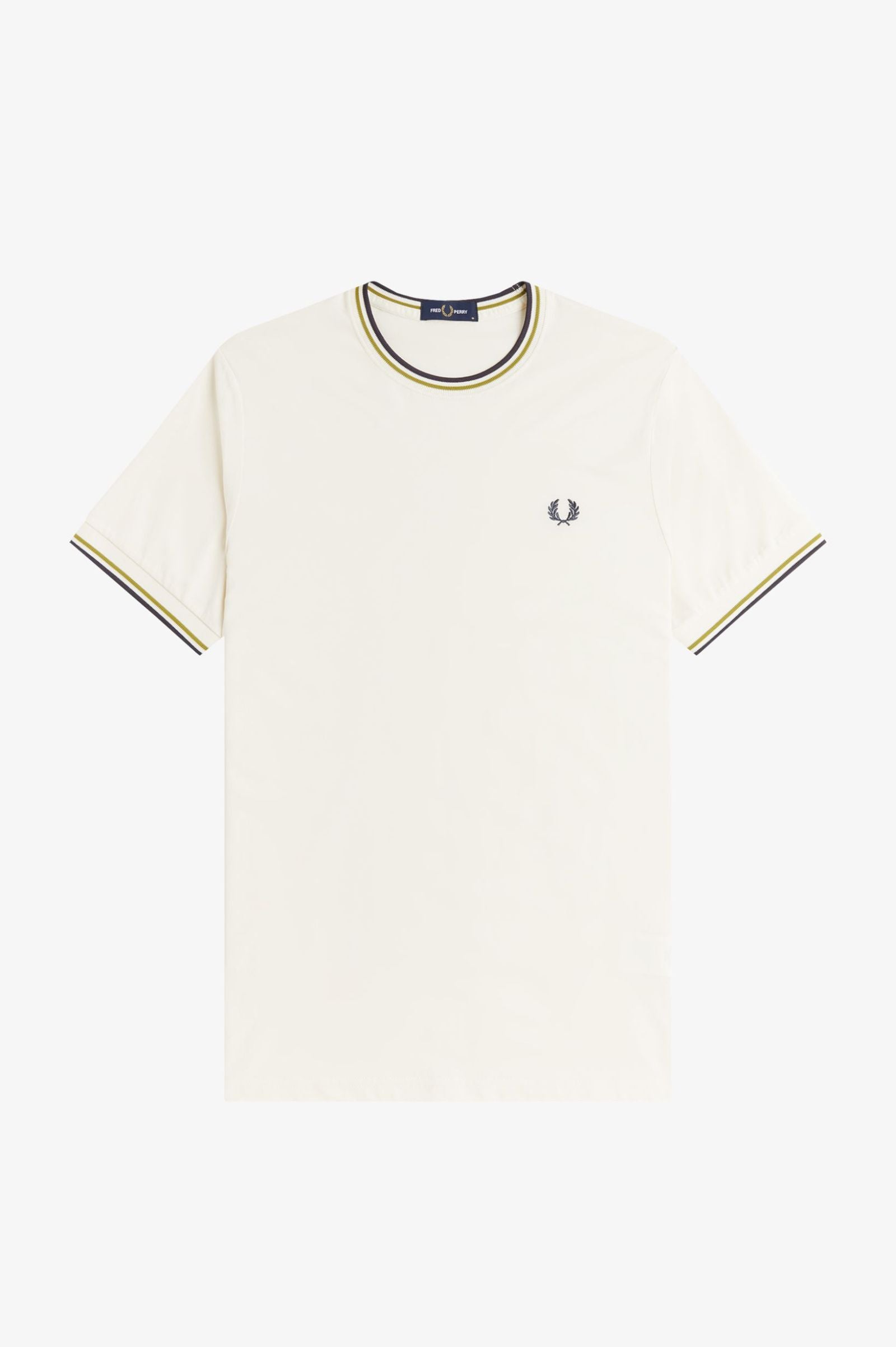 Fred Perry M1588V Twin Tipped T-Shirt - 46A Ecru/Tennis Ball Yellow/Anchor Grey