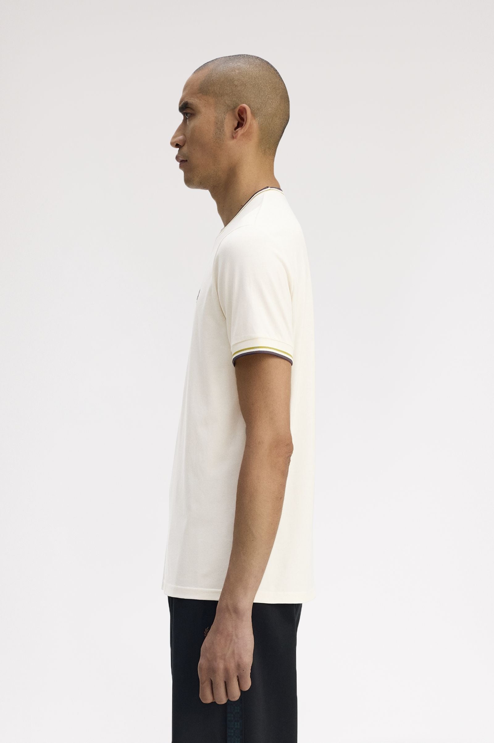 Fred Perry M1588V Twin Tipped T-Shirt - 46A Ecru/Tennis Ball Yellow/Anchor Grey