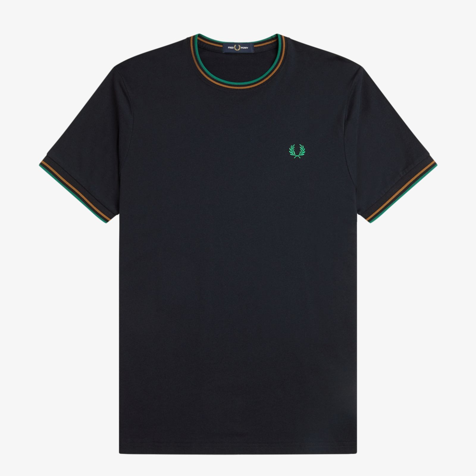 Fred Perry M1588 Twin Tipped T-Shirt - Dark Caramel/Navy/Spring Green