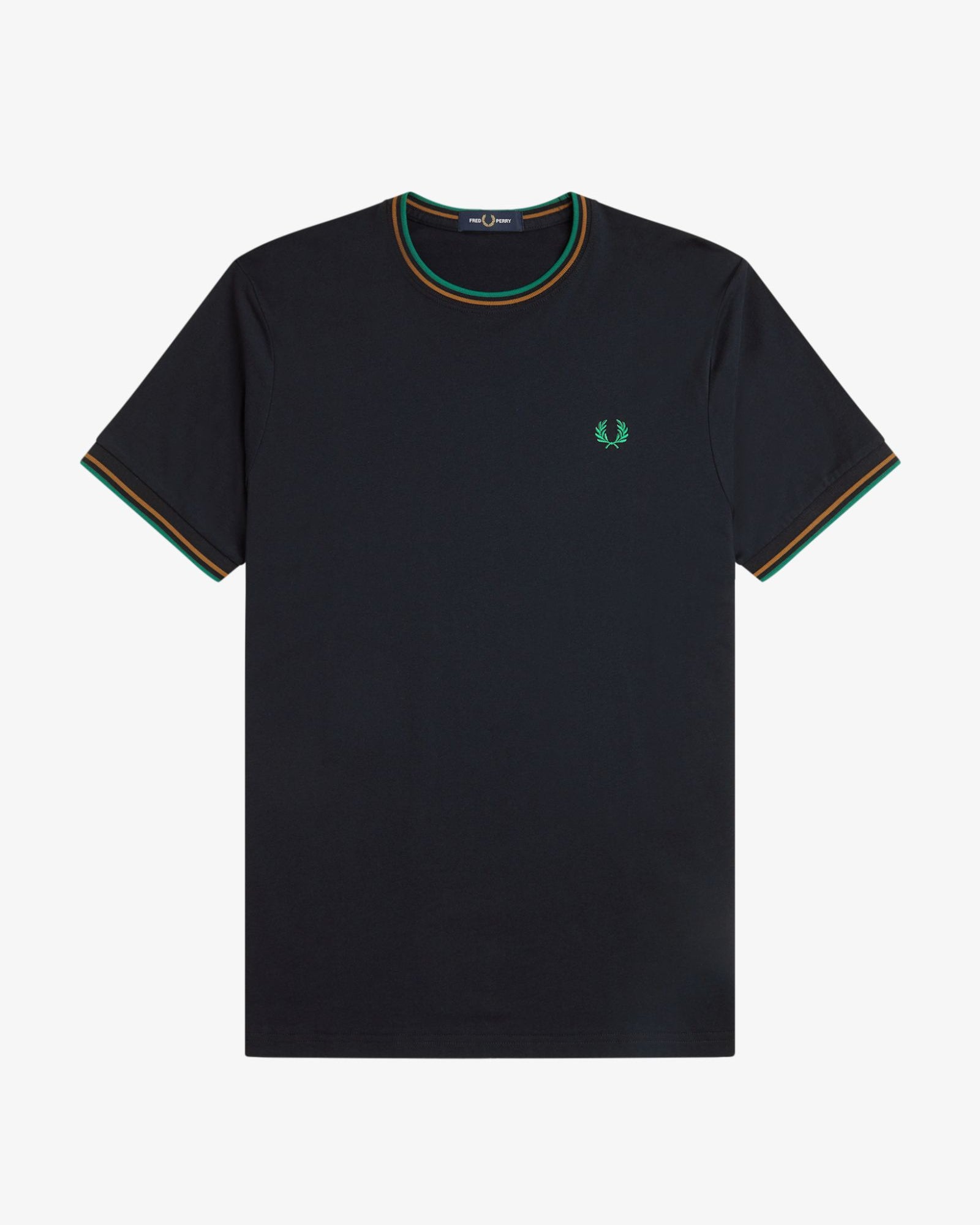 Fred Perry M1588 Twin Tipped T-Shirt - Dark Caramel/Navy/Spring Green