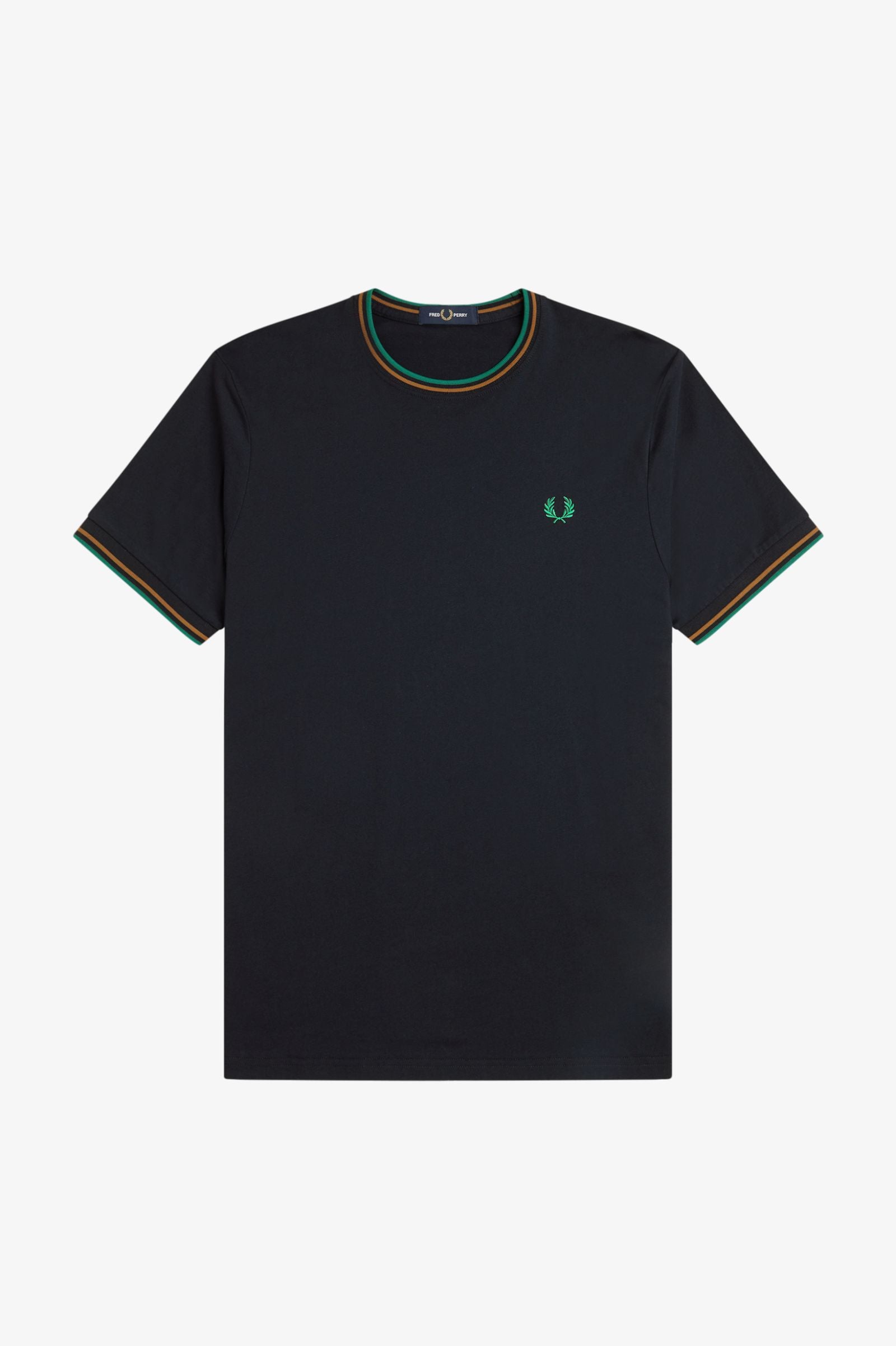 Fred Perry M1588 Twin Tipped T-Shirt - Dark Caramel/Navy/Spring Green