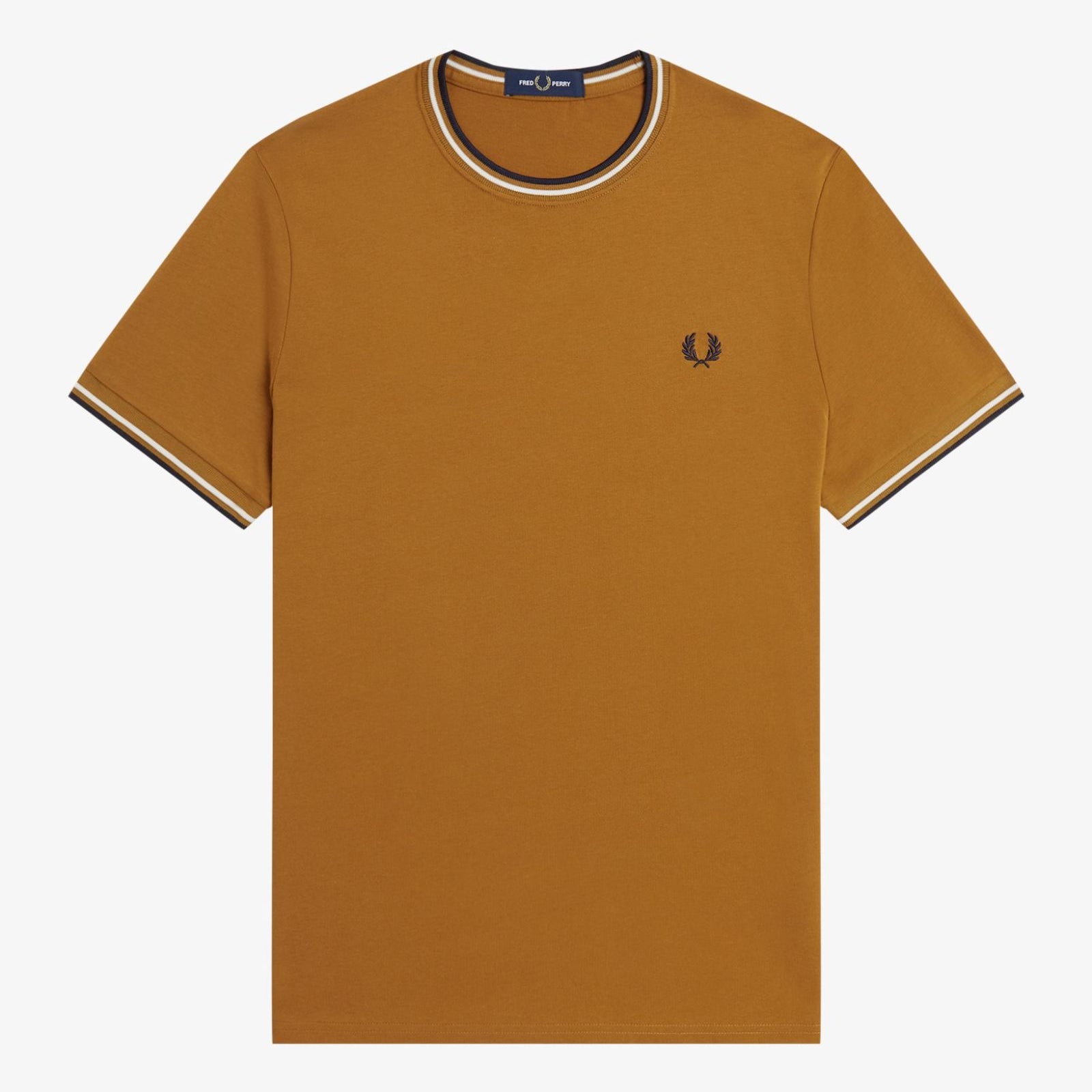 Fred Perry M1588V Twin Tipped T-Shirt V46 - Dark Caramel/Ecru/Navy