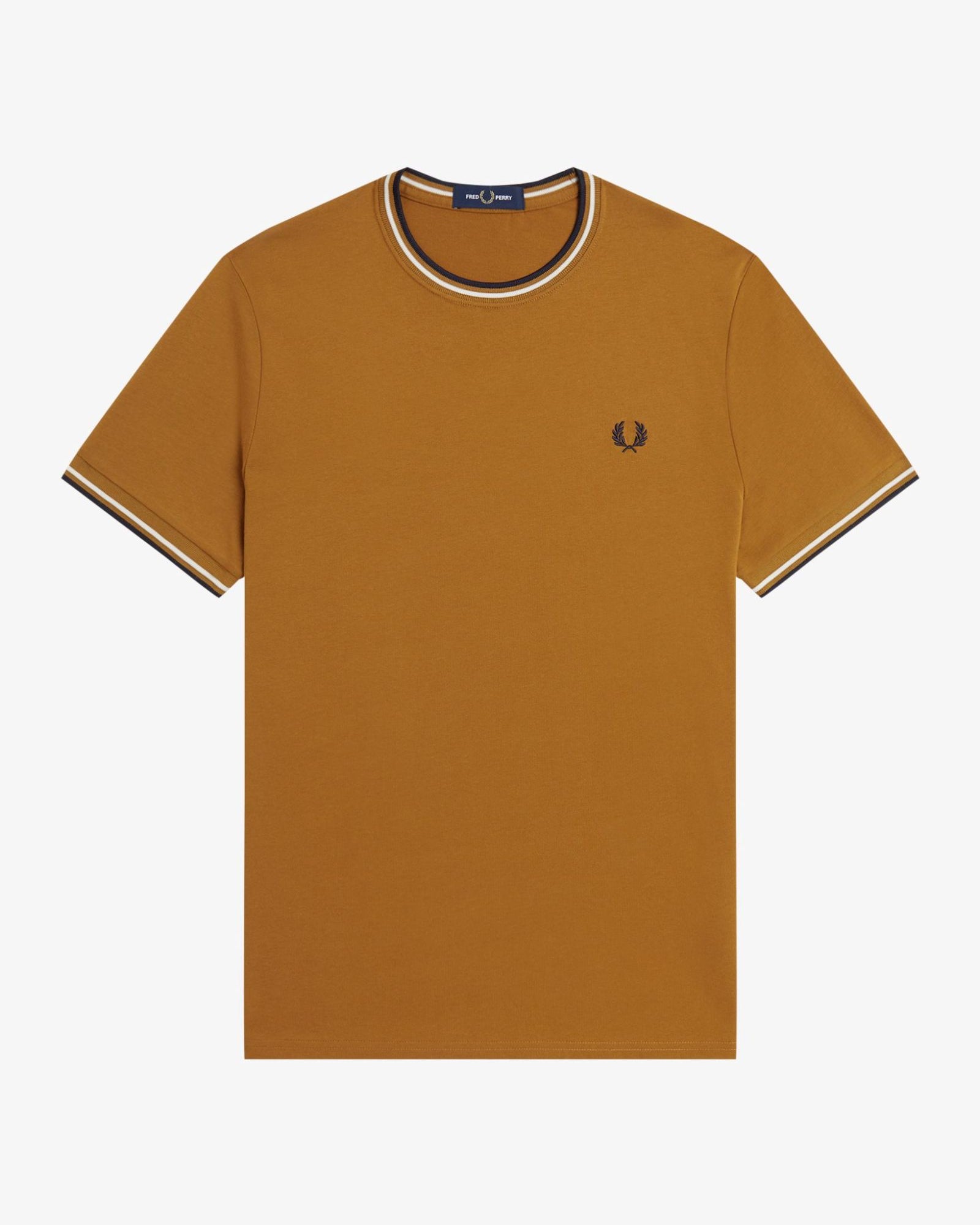 Fred Perry M1588V Twin Tipped T-Shirt V46 - Dark Caramel/Ecru/Navy