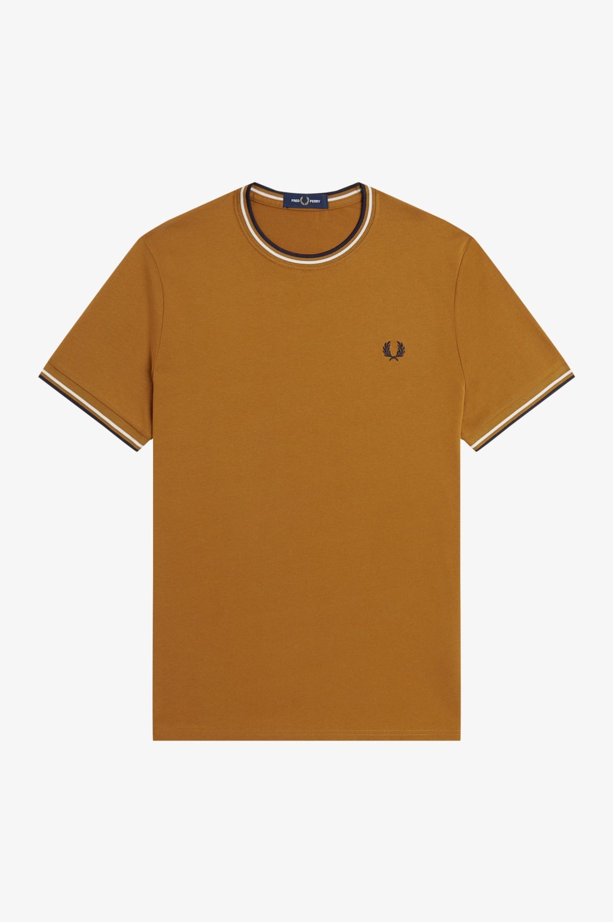 Fred Perry M1588V Twin Tipped T-Shirt V46 - Dark Caramel/Ecru/Navy