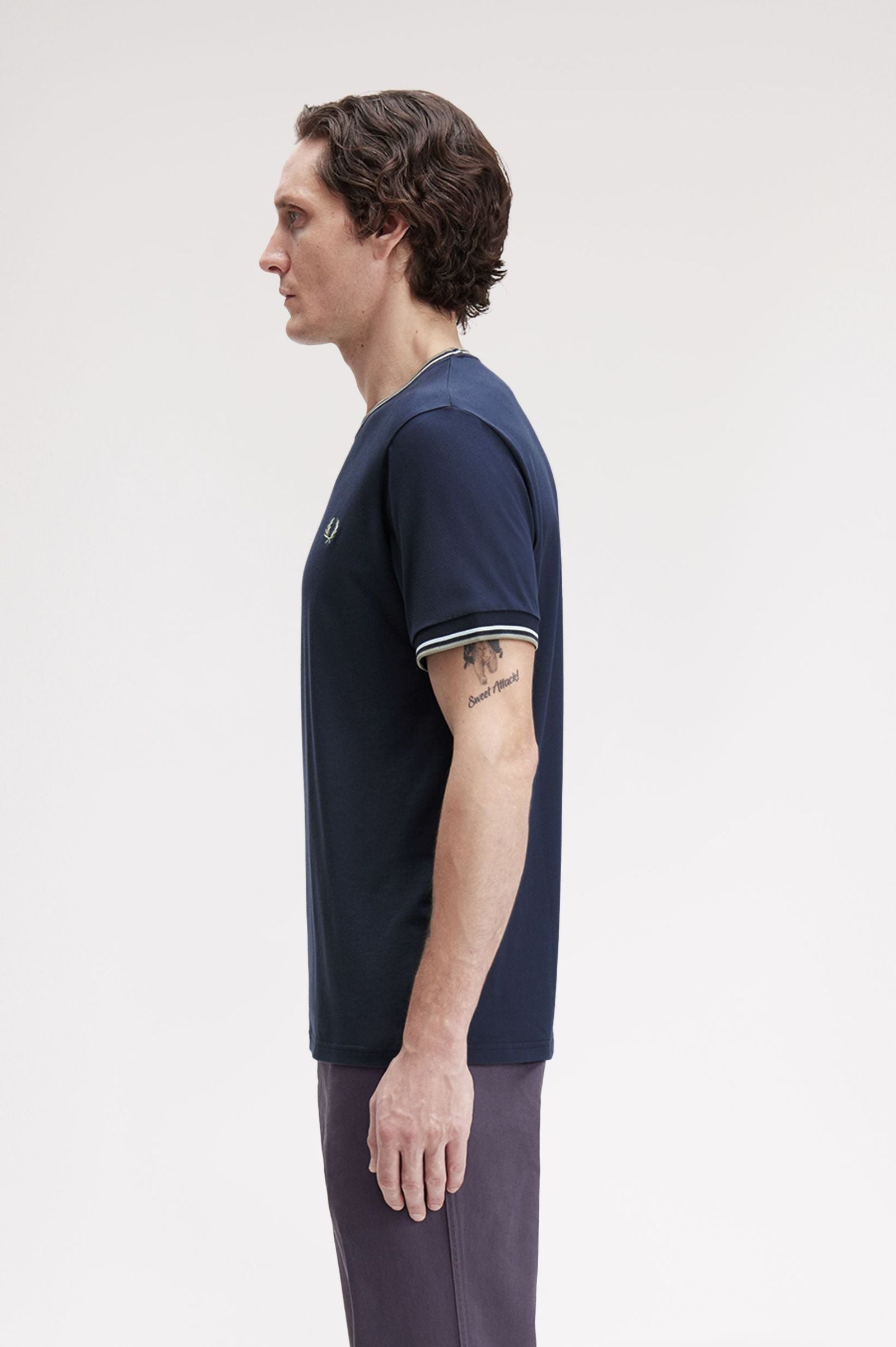 Fred Perry M1588V Twin Tipped T-Shirt Z47 Dark Airforce/Light Ice/Bay Leaf