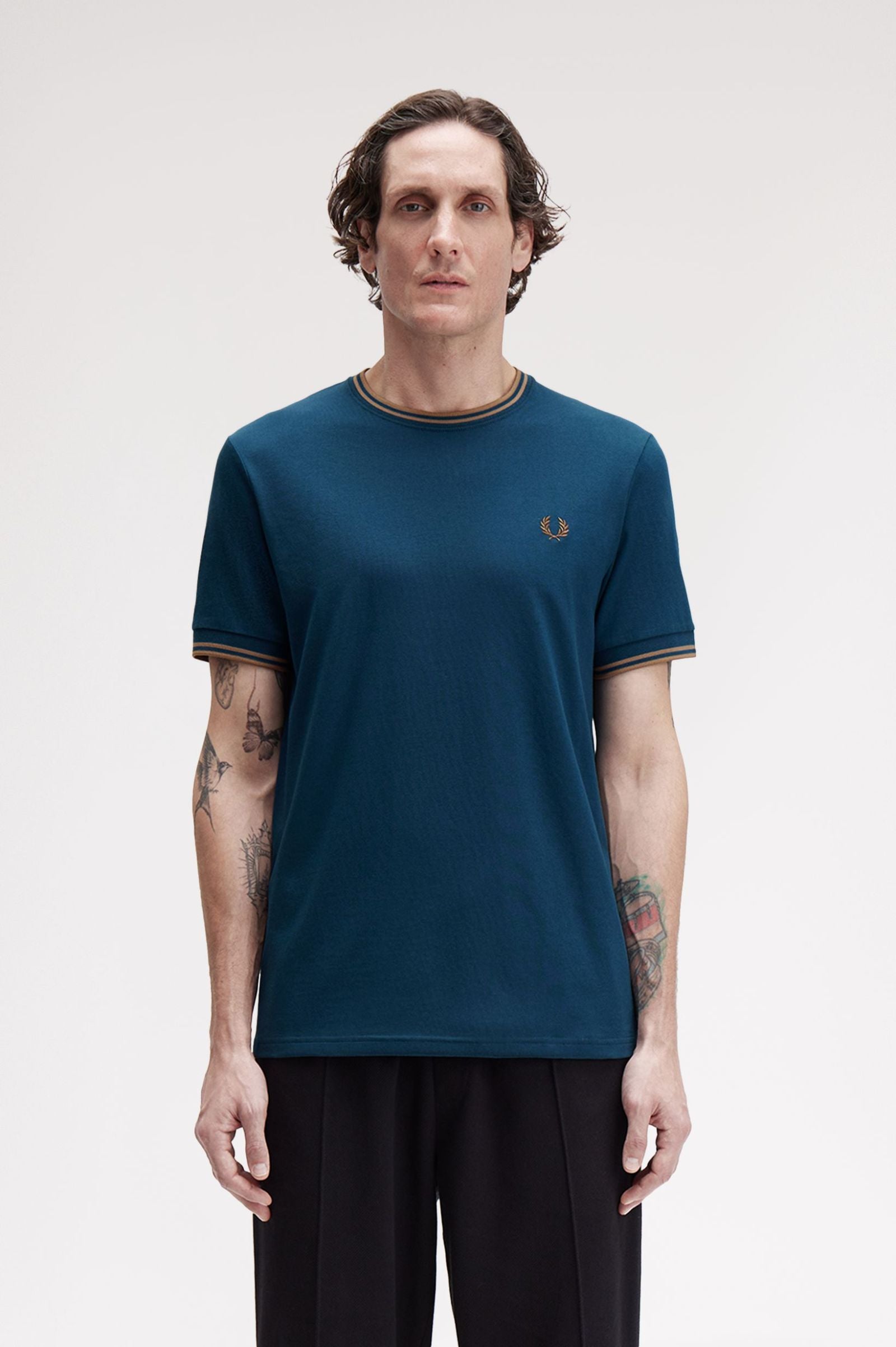 Fred Perry M1588V Twin Tipped T-Shirt Z48 Dark Petrol/Shaded Stone