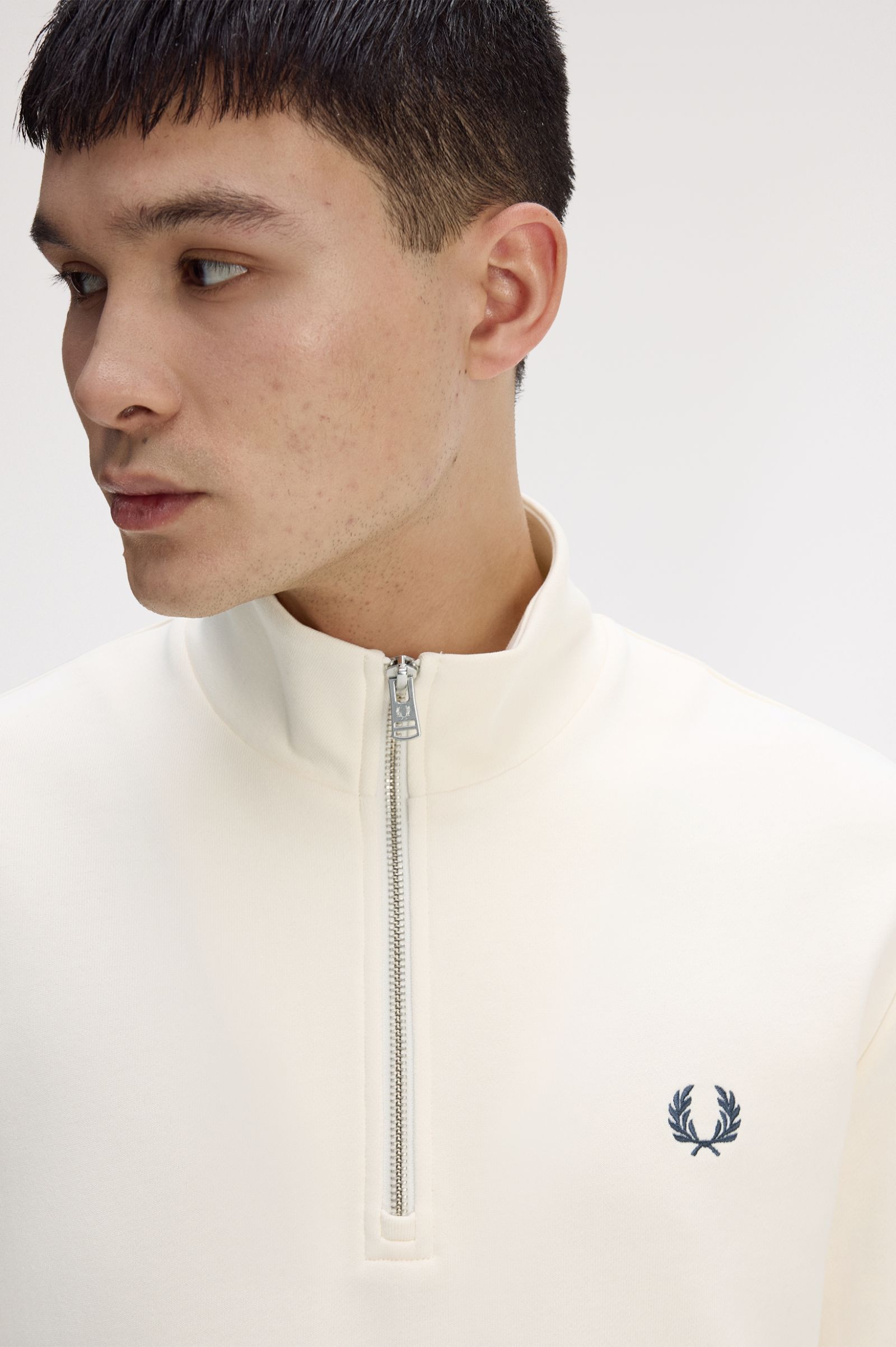 Fred Perry M3574 Half Zip Sweatshirt - 46A Ecru/Tennis Ball Yellow/Anchor Yellow