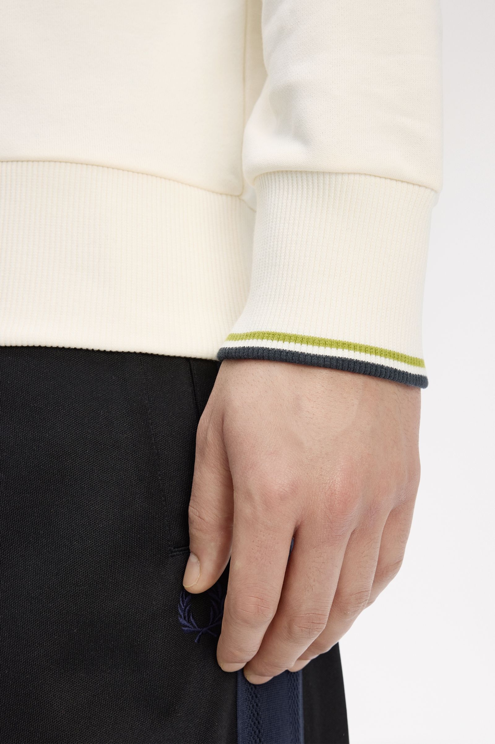 Fred Perry M3574 Half Zip Sweatshirt - 46A Ecru/Tennis Ball Yellow/Anchor Yellow