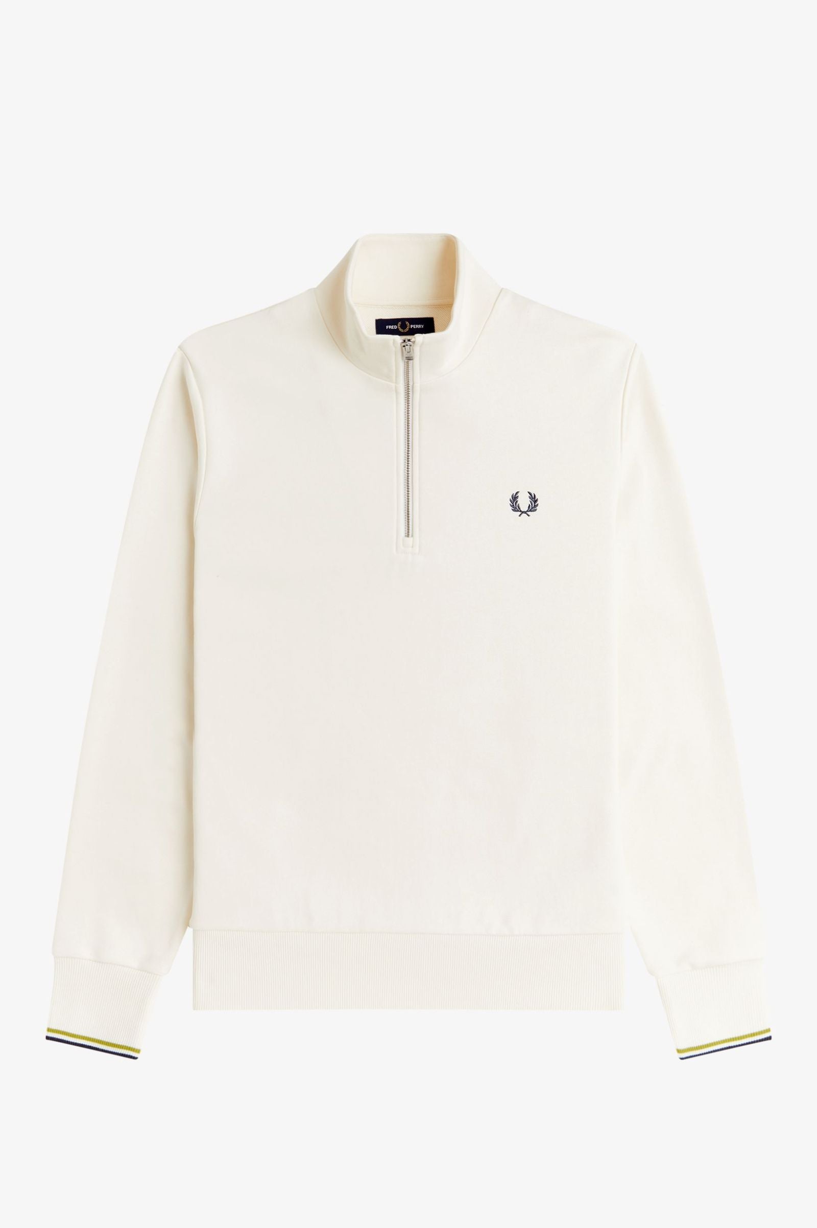 Fred Perry M3574 Half Zip Sweatshirt - 46A Ecru/Tennis Ball Yellow/Anchor Yellow