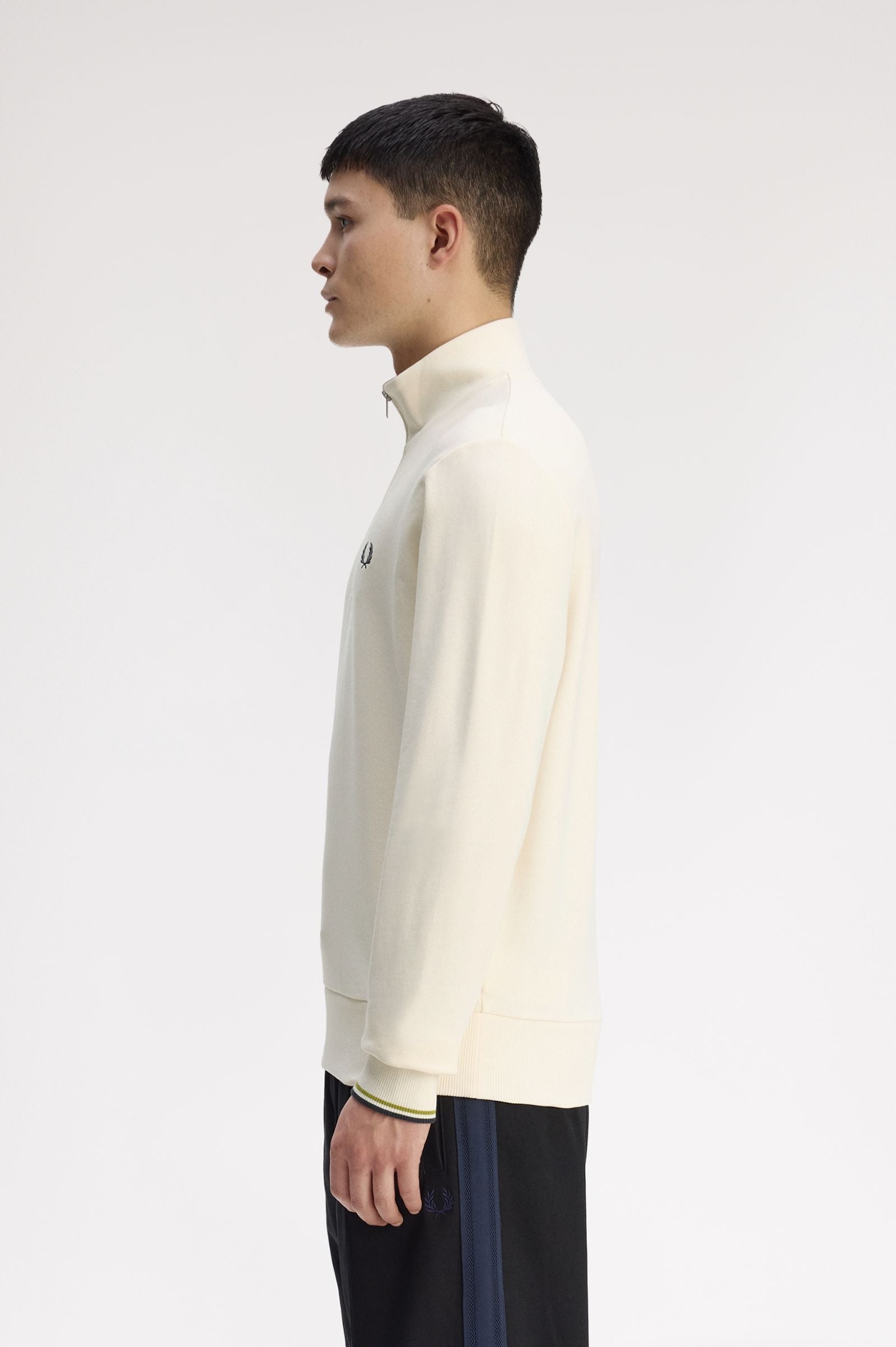 Fred Perry M3574 Half Zip Sweatshirt - 46A Ecru/Tennis Ball Yellow/Anchor Yellow