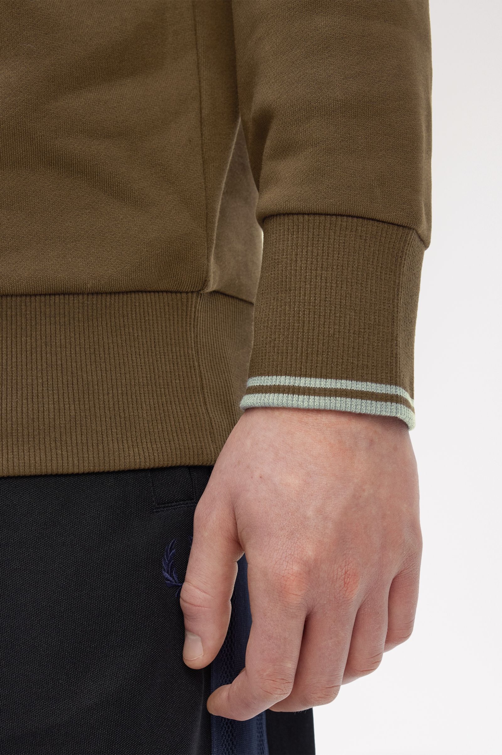 Fred Perry M3574 Half Zip Sweatshirt - 49A Burnt Tobacco/Stockport Blue