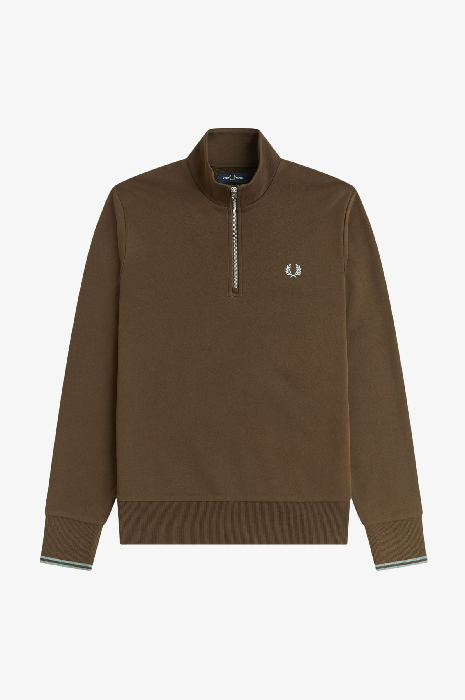 Fred Perry M3574 Half Zip Sweatshirt - 49A Burnt Tobacco/Stockport Blue