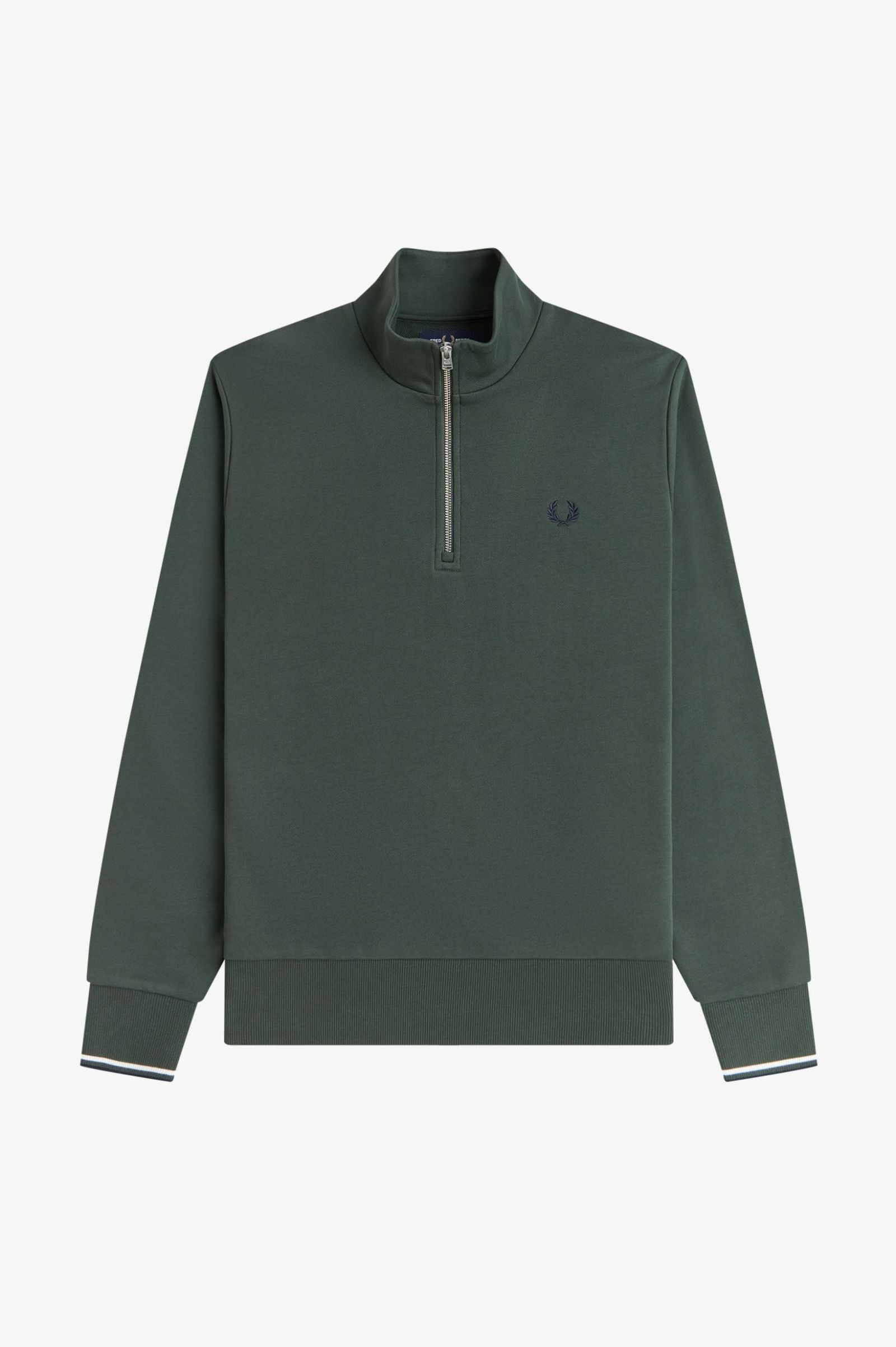 Fred Perry M3574 Half Zip Sweatshirt - 53A Court Green/Snow White/Navy