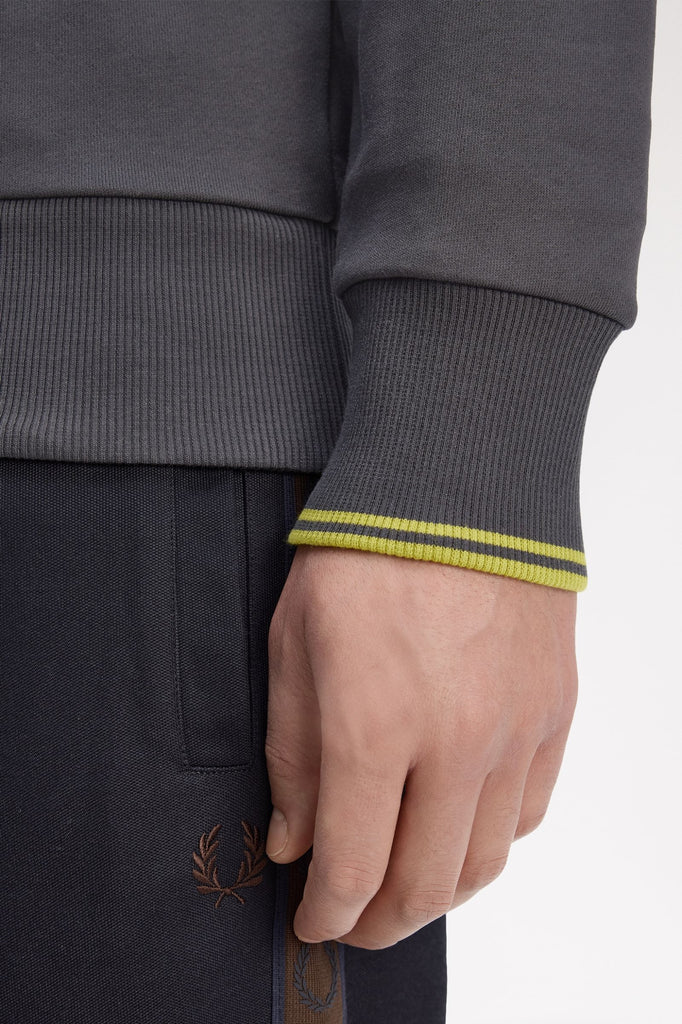 Fred Perry M3574 Half Zip Sweatshirt - 58A Anchor Grey/Tennis Ball Yellow