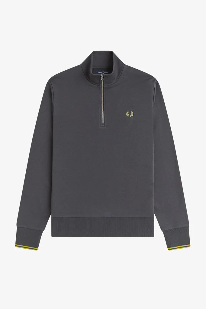 Fred Perry M3574 Half Zip Sweatshirt - 58A Anchor Grey/Tennis Ball Yellow